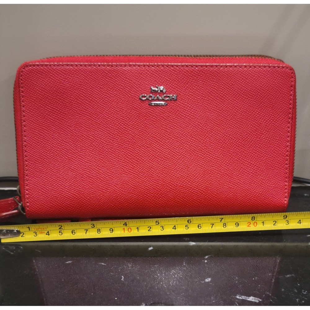 Coach Crossgrain Leather Double Zip Travel Wallet In Red New - Picture 11 of 15